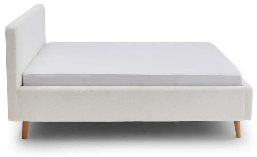 Fehér kárpitozott franciaágy tárolóhellyel és ágyráccsal 180x200 cm Mattis - Meise Möbel