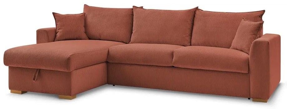 Téglavörös kordbársony kinyitható sarokkanapé (variálható) Augustin – Bobochic Paris