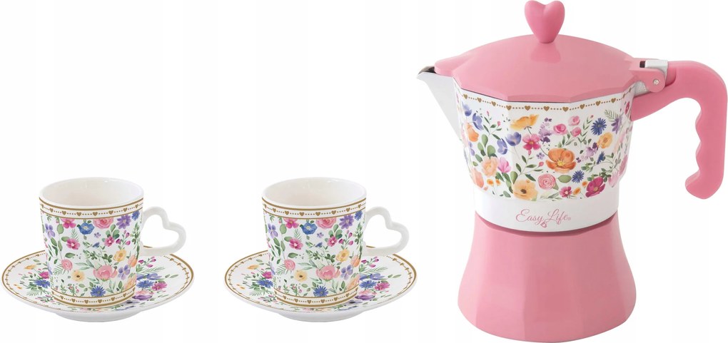 Szett 2 db 100 ml-es csésze kávés kancsó Love virág ajándék szett