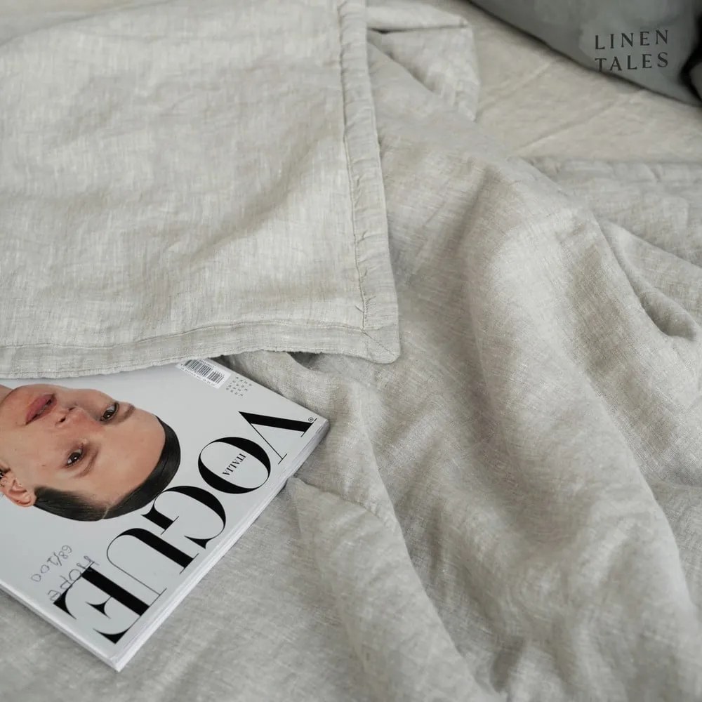 Natúr színű len steppelt ágytakaró 200x220 cm Melange – Linen Tales