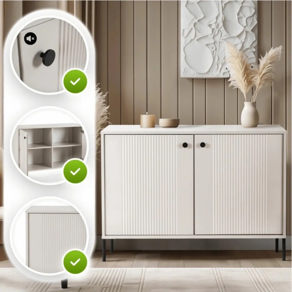 Kétajtós komód 104 cm kasmír színben bordázott fronttal – SOFT