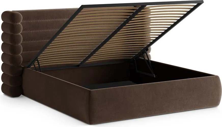 Barna kárpitozott ágyneműtartós franciaágy ágyráccsal 200x200 cm Mount – Micadoni