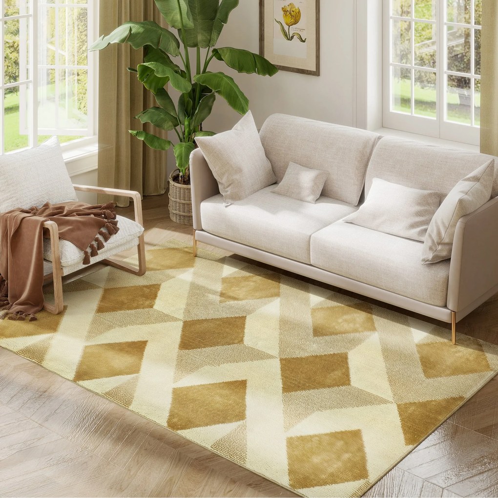 HOMCOM Nappali Szőnyeg 170x120 cm Mosható Szőnyeg Rövid Szálas Kockás Mintával Nappaliba, Hálószobába, Étkezőbe Krém és Barna | Aosom