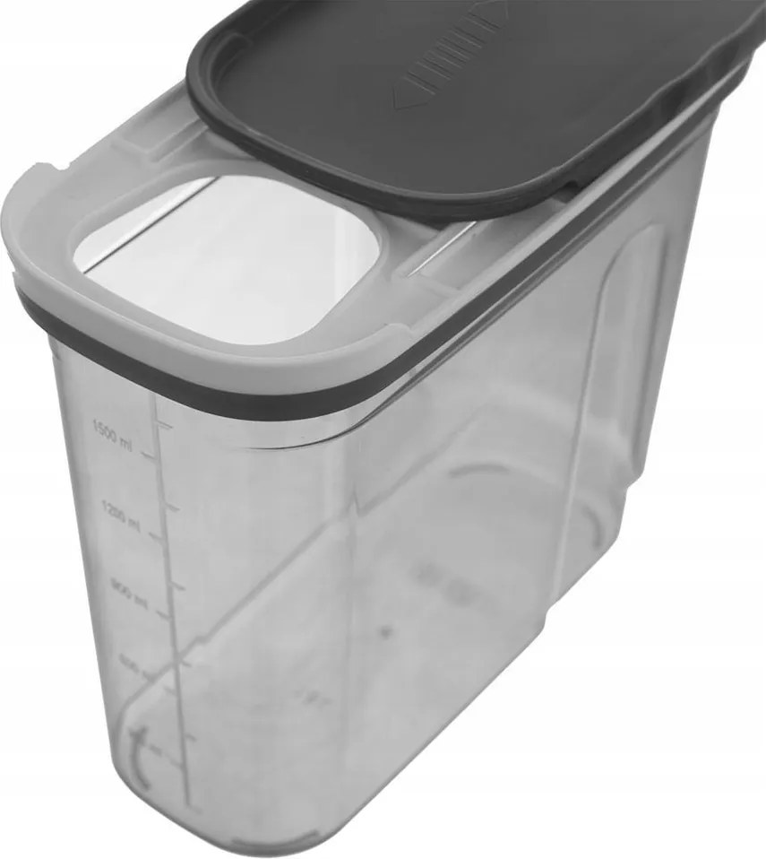 Élelmiszer Tartály ömlesztett termékek adagoló mérőpohárral szürke 1,8l fedő