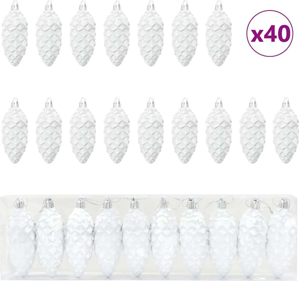 vidaXL Karácsonyi tobozlabda 40 pcs Fehér Műanyag