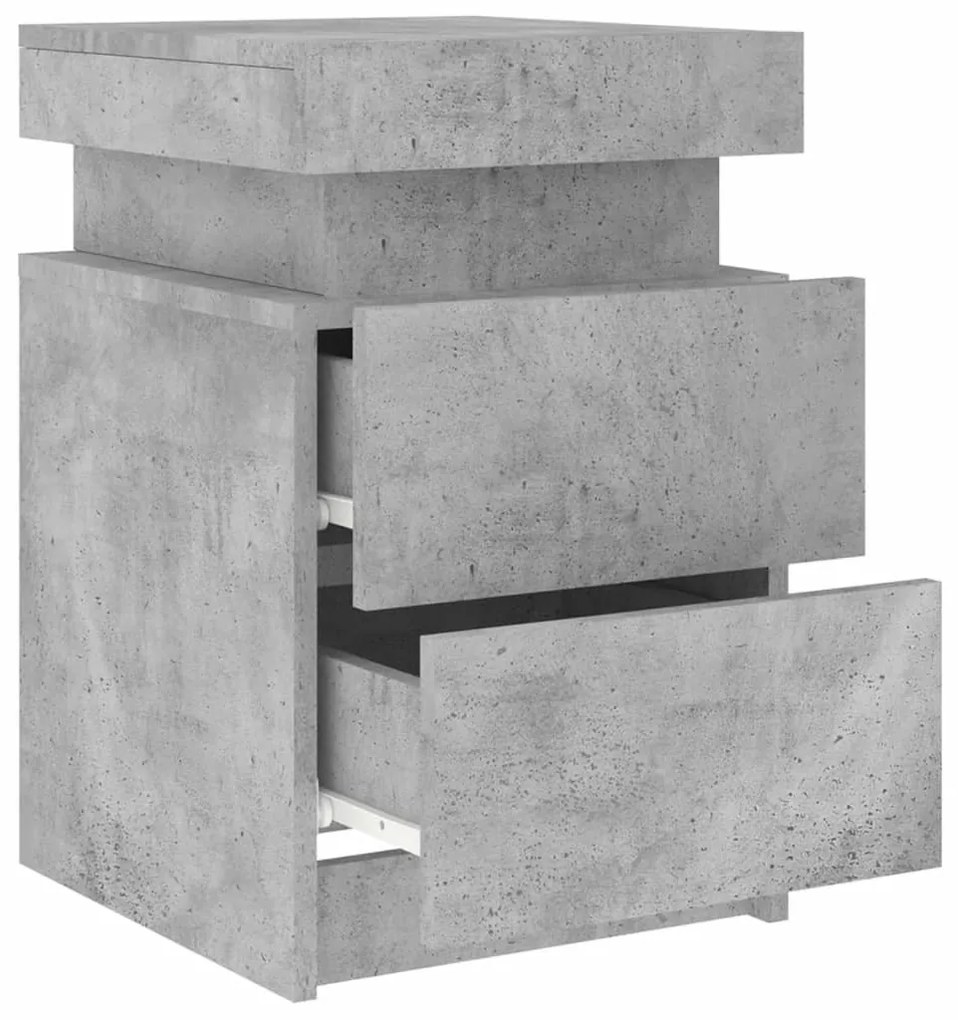 2 db betonszürke éjjeliszekrény LED-világítással 35x39x55 cm