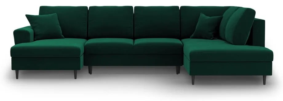 Zöld bársony kinyitható tárolóhelyes sarokkanapé (jobb oldali-U alakú) Kyoto – Cosmopolitan Design