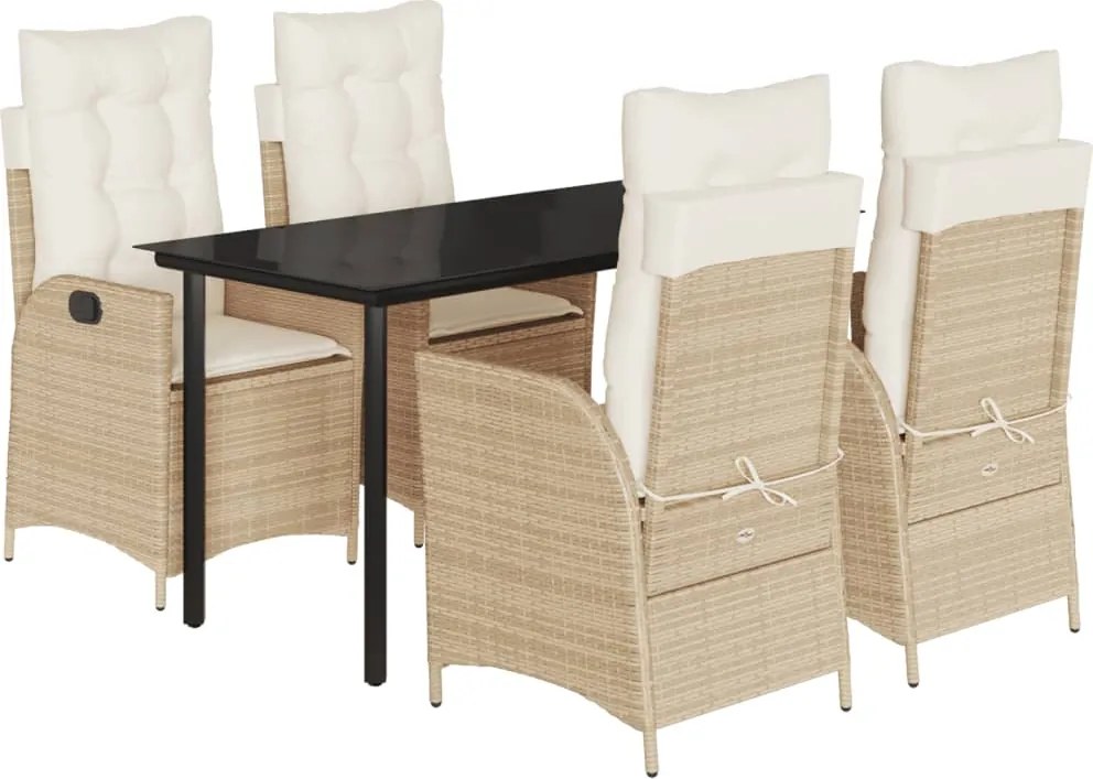 vidaXL 5 részes bézs polyrattan kerti étkezőgarnitúra párnákkal