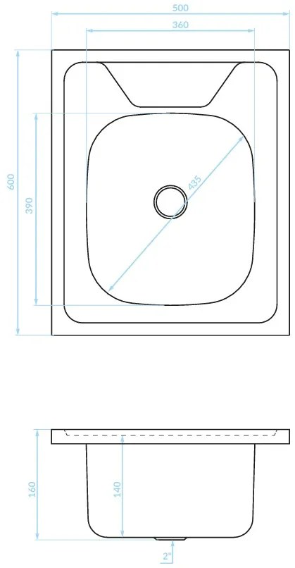 Kuchinox 60, 1 rekeszes rozsdamentes mosogató 500x600x160 mm, acél, LAV-SK6_010T