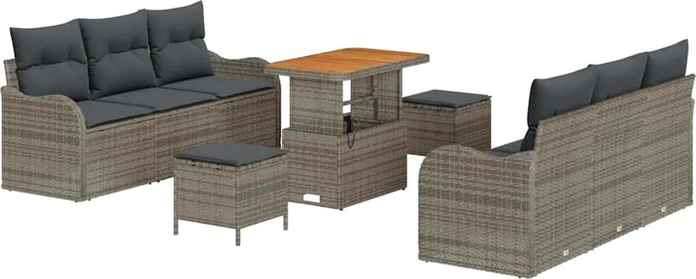 vidaXL Kerti Kanapé Szett párnával tárolóval párnával 9 pcs Szürke