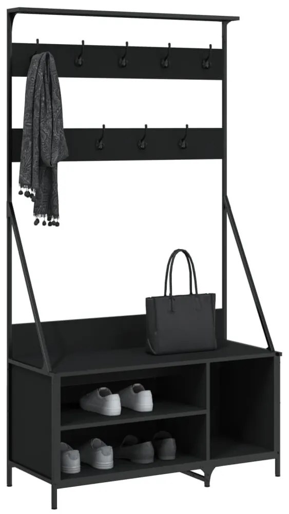 fekete ruhafogas cipőpolccal 100x41x184 cm