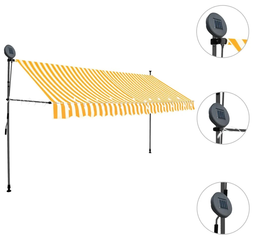 Fehér-narancssárga kézzel kihúzható LED-es napellenző 400 cm