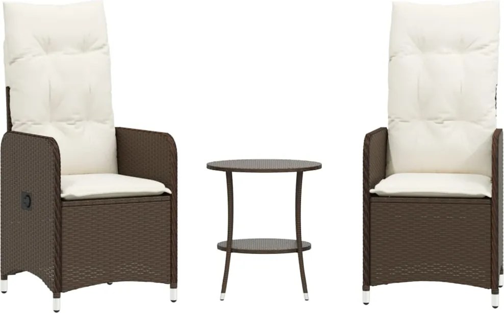 vidaXL 2 db barna polyrattan dönthető kerti szék asztallal