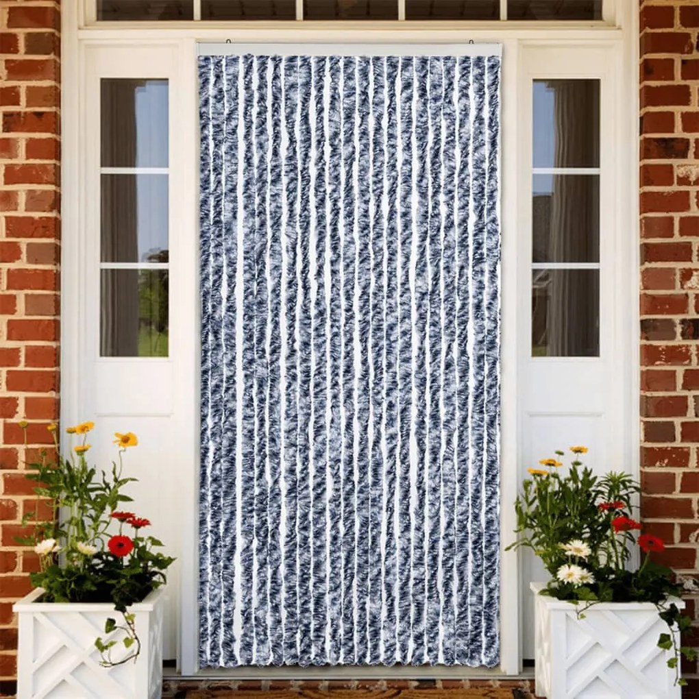 kék, fehér és ezüstszínű zsenília rovarfüggöny 90 x 220 cm
