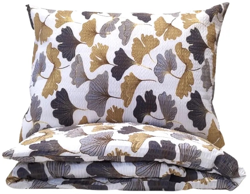 Ginko arany krepp lapok TiaHome - 1x Párna 90x70cm, 1x Paplan 140x200cm