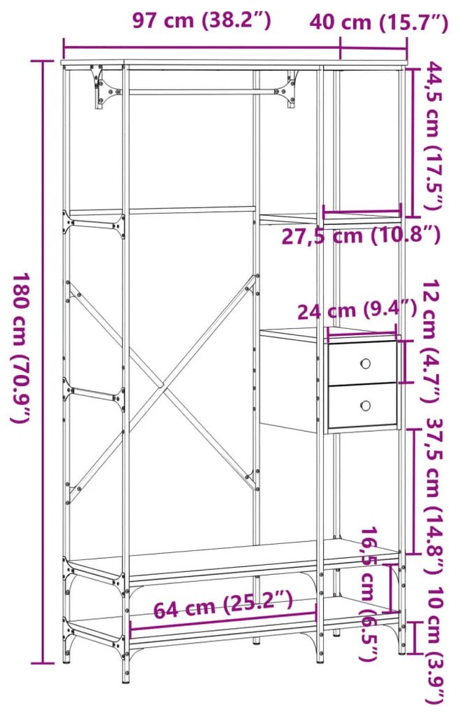 vidaXL sonoma tölgy szerelt fa ruhatartó polcokkal