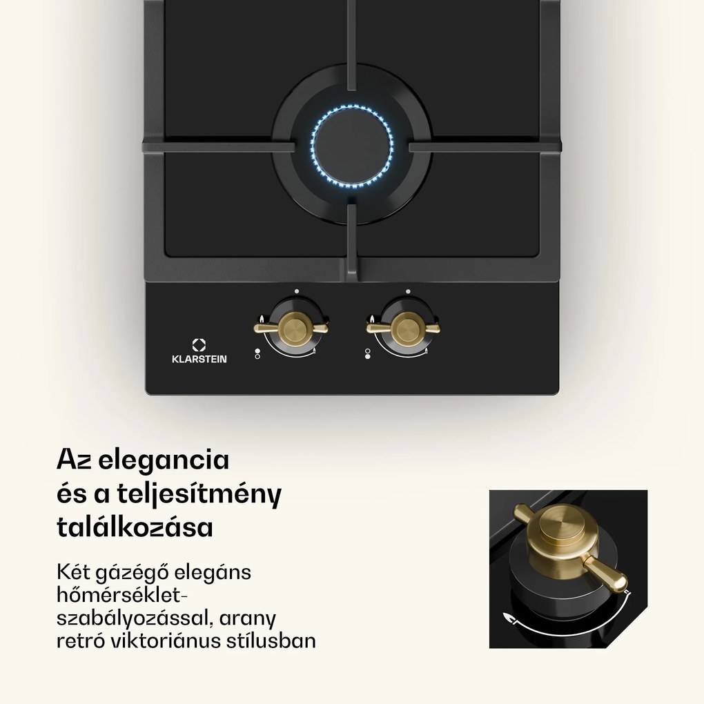 Klarstein Victoria Domino, gáz főzőlap, 2 Sabaf égő, üvegkerámia, retró design