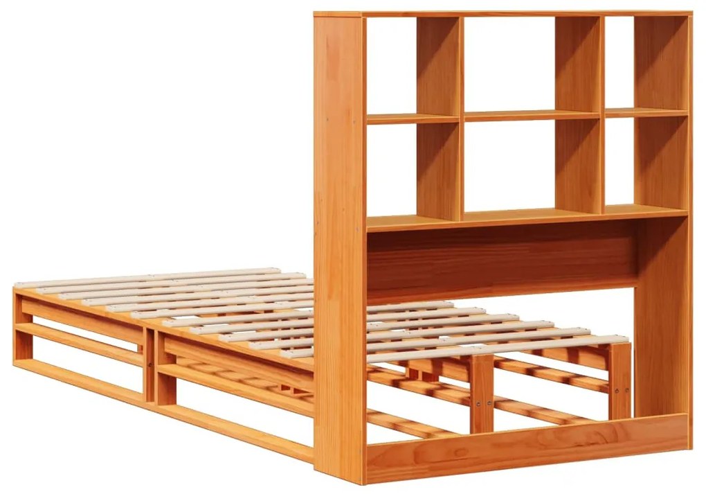 viaszbarna tömör fa könyvespolcos ágy matrac nélkül 75 x 190 cm