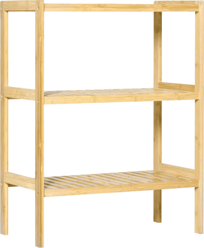 HOMCOM 3-Tier Bambusz Polc Modern Szabadonálló Tároló Polc Fürdőszobába, Konyhába, Nappaliba, Hálószobába - Antitip 62x33x80 cm Természetes Faszerkeze