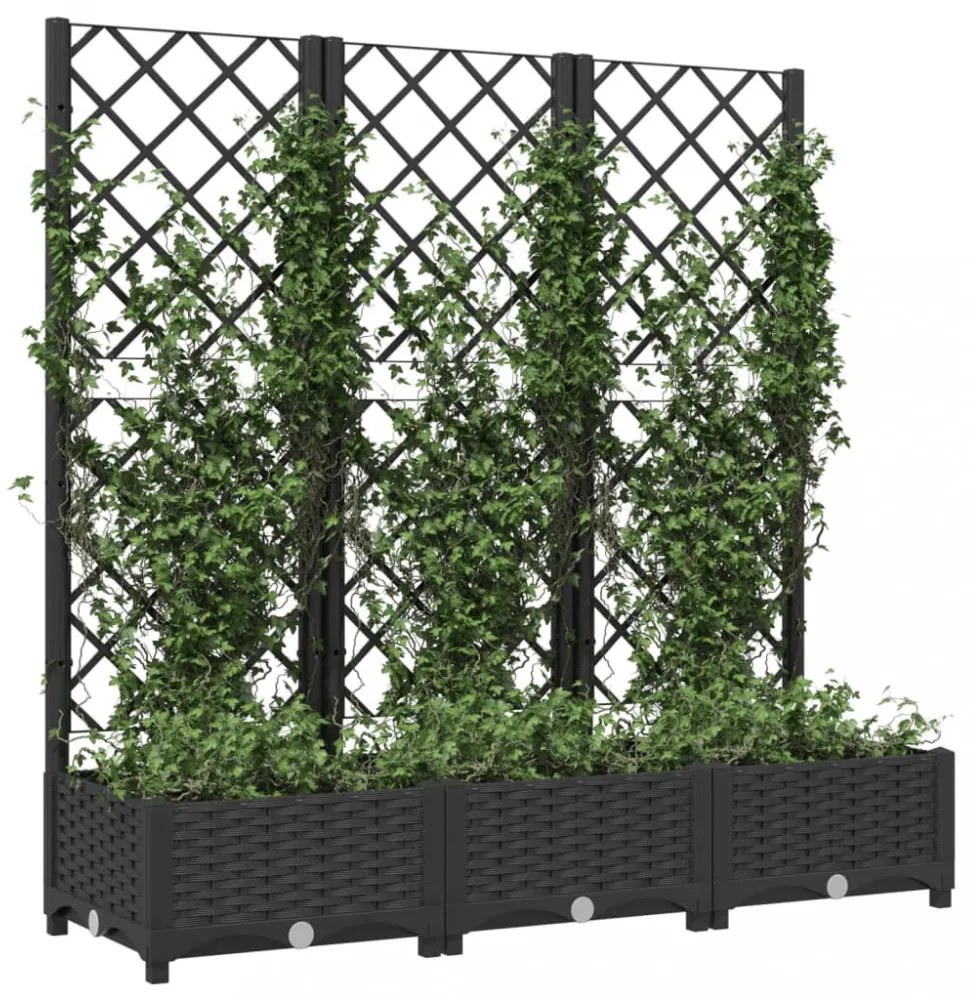 fekete polipropilén rácsos kerti ültetőláda 120 x 40 x 121,5 cm