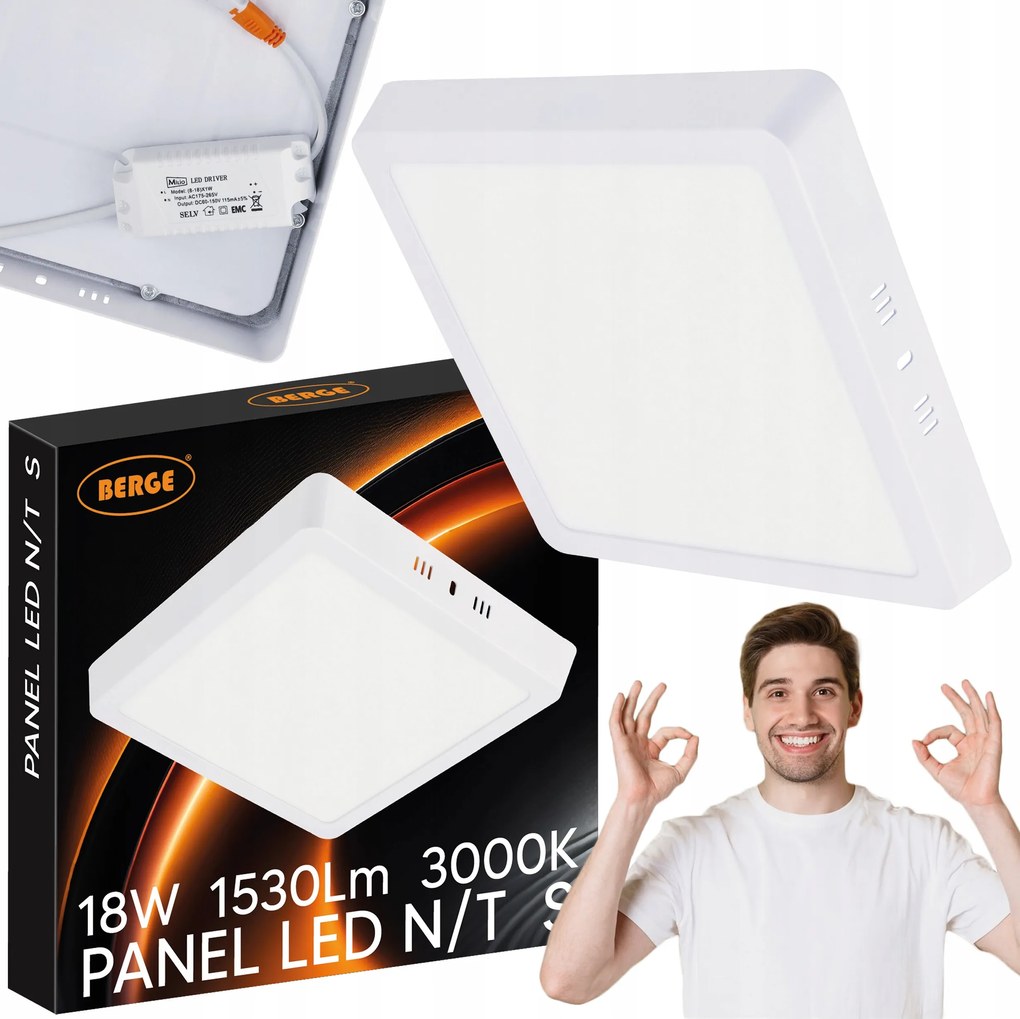 Led panel Mennyezeti Lámpa Falra szerelhető 18W 1530lm Meleg szín 3000K Szoba