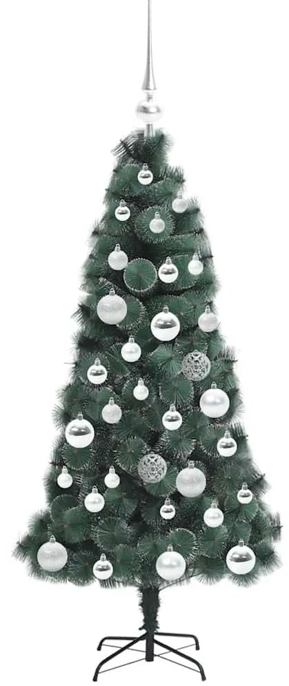 Műfenyő világítással és gömbökkel 150 LED-del Zöld 120 cm PET