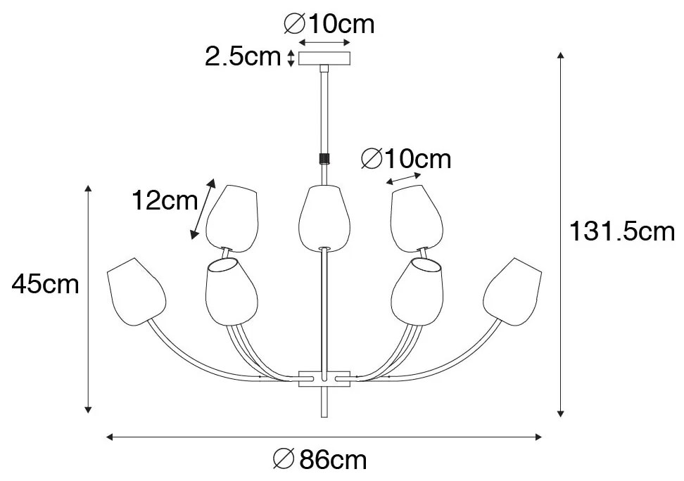 Klasszikus függőlámpa arany üveggel 12-lámpás - Elien