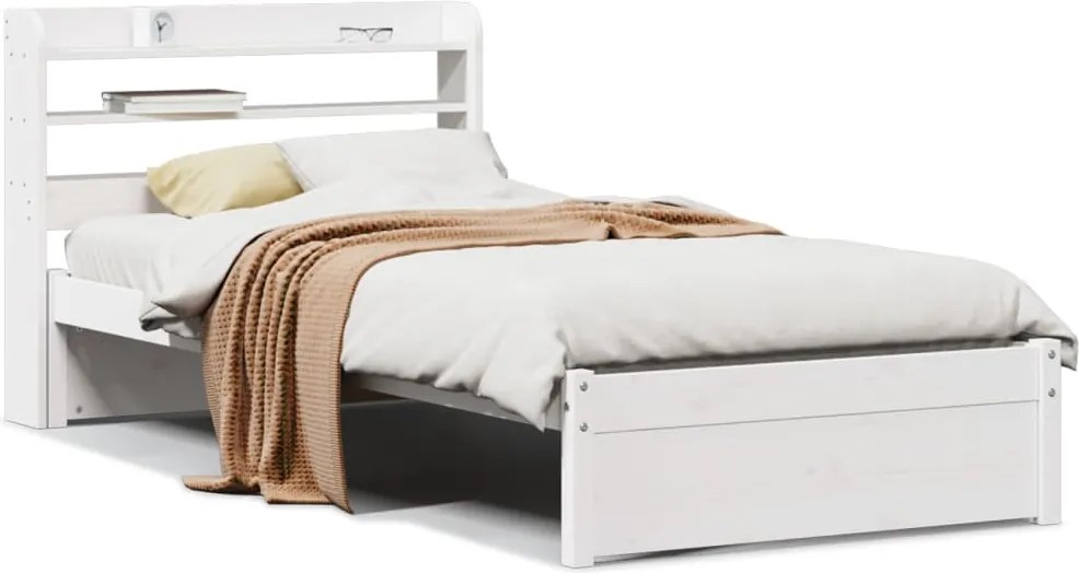 vidaXL fehér tömör fenyőfa ágykeret fejtámlával 75 x 190 cm