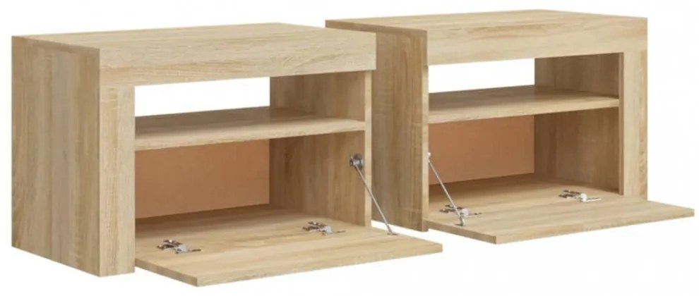 2 db füstös tölgy színű éjjeliszekrény LED-del 60 x 35 x 40 cm
