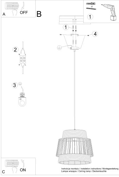 Sollux SL.1253 - Csillár zsinóron BRILO 1xE27/15W/230V