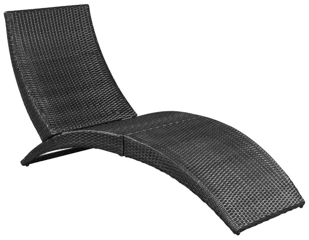 Fekete összecsukható polyrattan napozóágy párnával