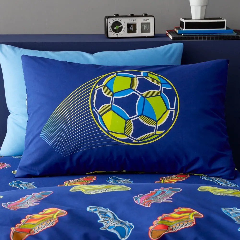 Kék kétszemélyes gyerek ágyneműhuzat 200x200 cm Bright Football – Catherine Lansfield