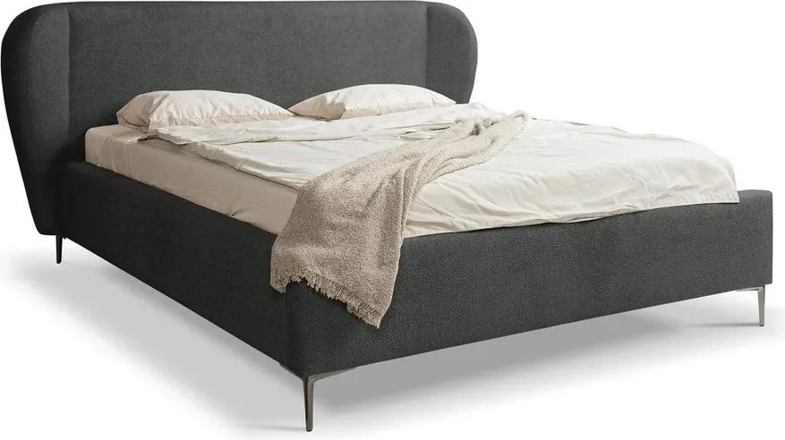 Sötétszürke kárpitozott franciaágy ágyráccsal 160x200 cm Makana – Makamii
