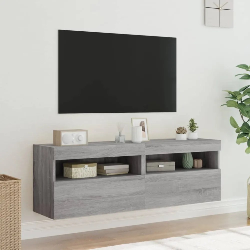 2 db szürke sonoma fali TV-szekrény LED-ekkel 60x30x40 cm