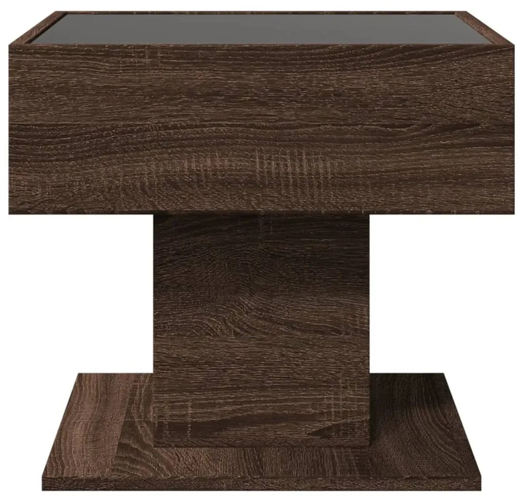 barna tölgy szerelt fa dohányzóasztal LED-del 50 x 50 x 45 cm