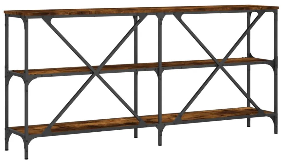 füstös tölgy színű szerelt fa és vas tálalóasztal 160x30x75 cm