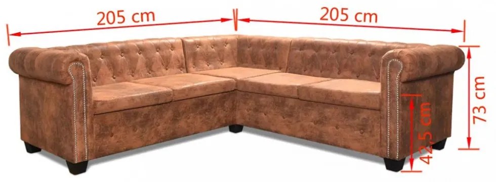 vidaXL 5 személyes barna műbőr Chesterfield sarokkanapé