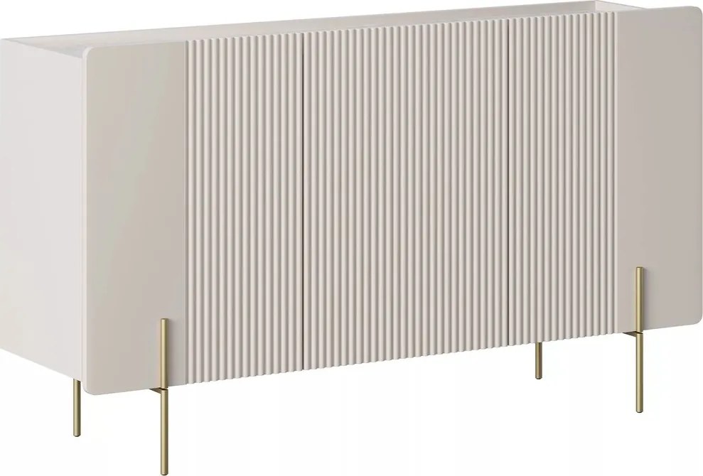 Malmi komód 150 cm háromajtós - kasmír / crema bianca / arany lábak