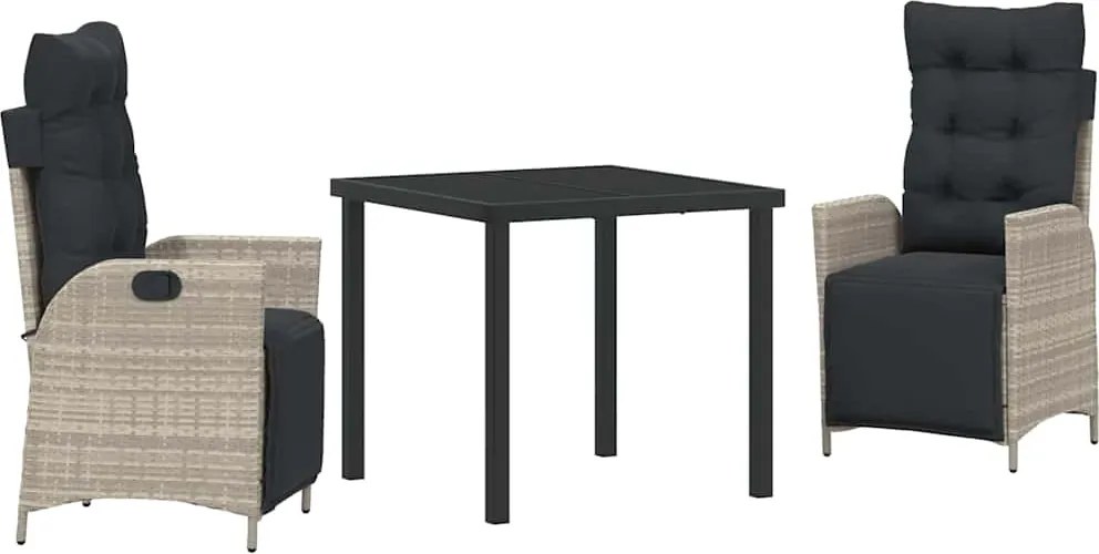 vidaXL Kert étkező szett párnával 3 pcs Világosszürke polirattan