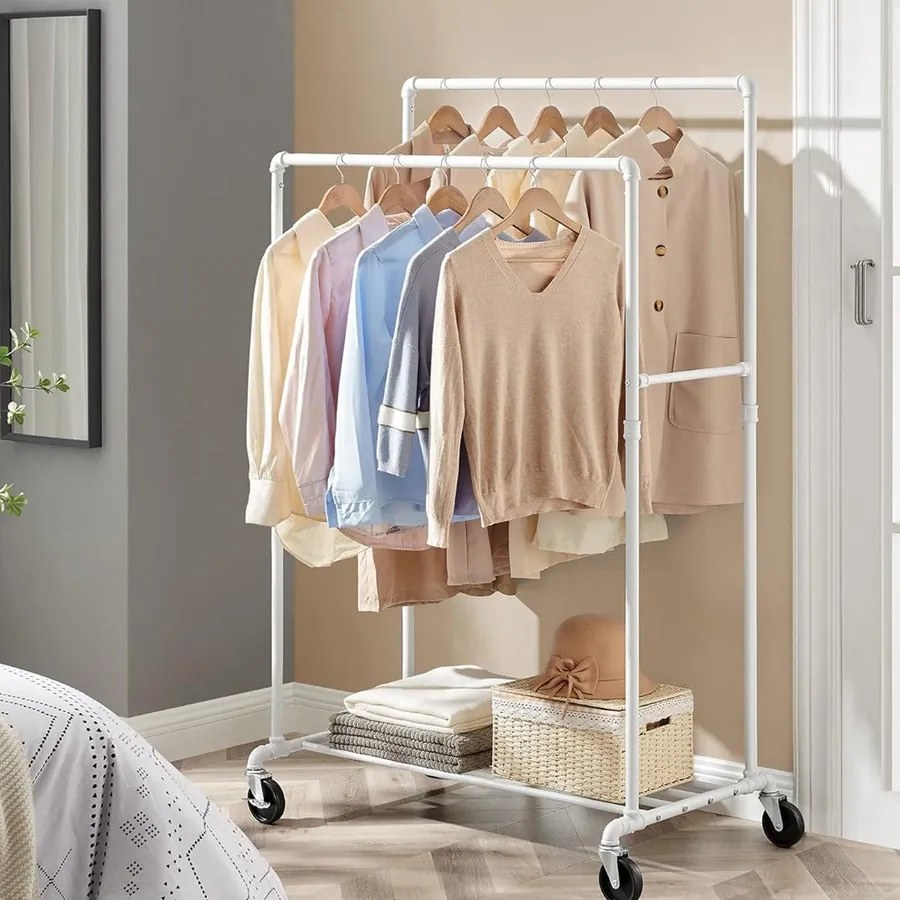 Dupla ruhatartó állvány, kabáttartó, fehér