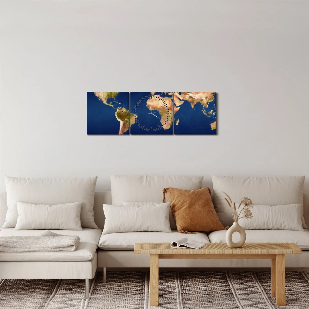 Kép - A világ térképe (órával) (90x30 cm)