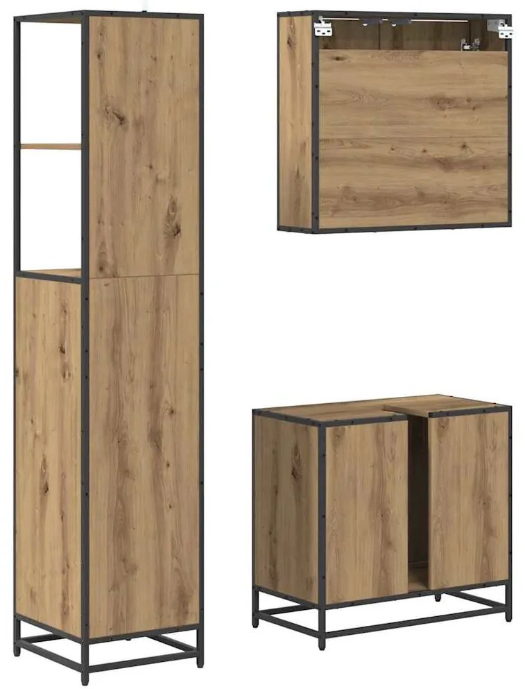 Fürdőszoba bútor szett 3 pcs kézműves tölgy 65 x 33 x 60 cm