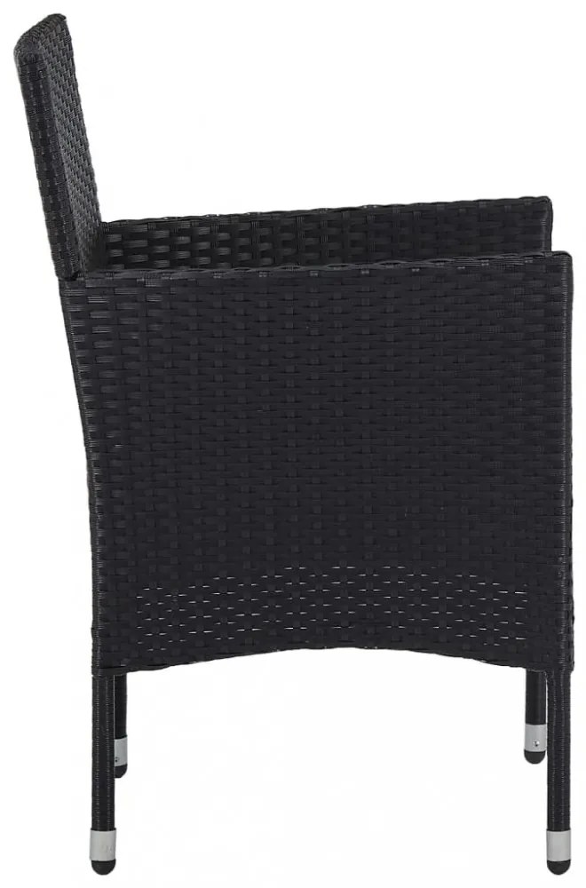 3 részes fekete polyrattan és üveg kerti étkezőgarnitúra
