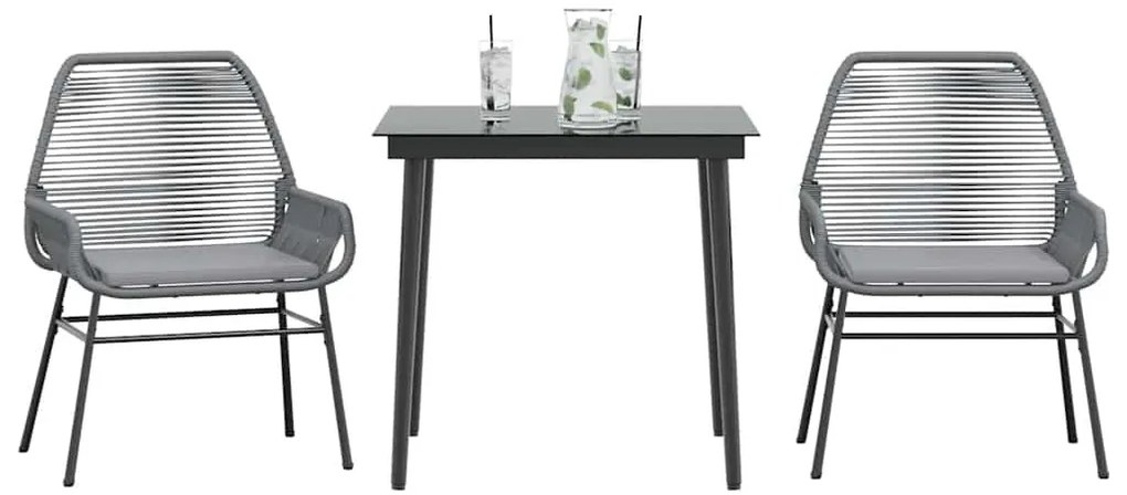 3 részes szürke polyrattan üveg kerti étkezőgarnitúra párnával