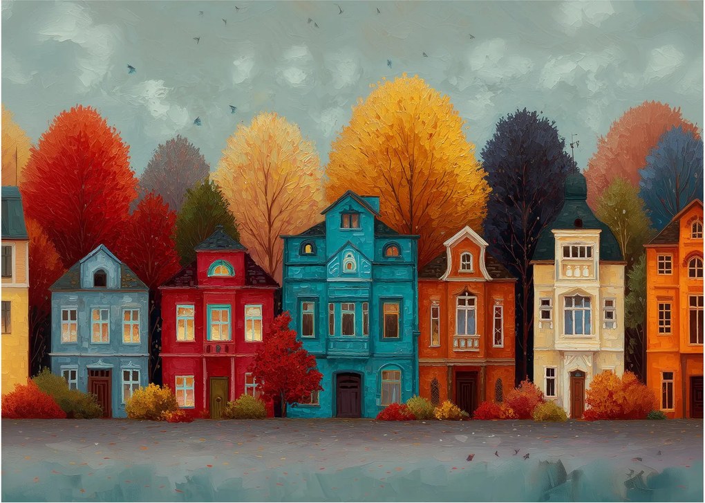 Kép - Festett őszi város (70x50 cm)