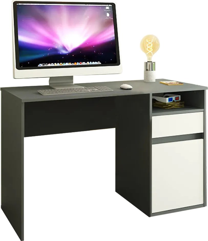 PC asztal, grafit/fehér, BILI NEW