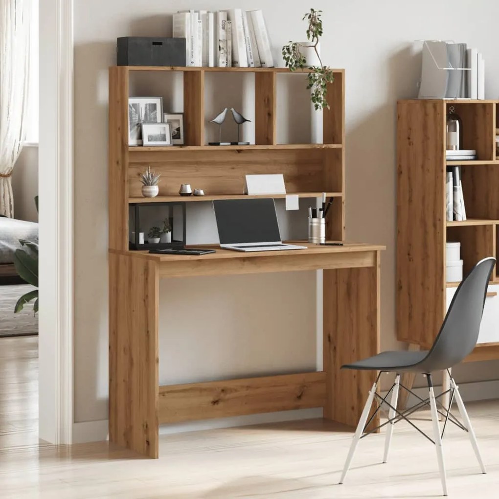 kézműves tölgy szerelt fa íróasztal polcokkal 102 x 45 x 148 cm