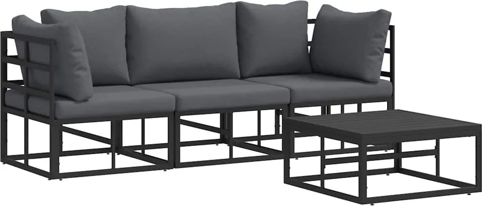 vidaXL Kerti Kanapé Szett 4 pcs Fekete Fém