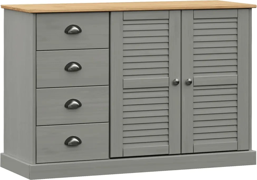 vidaXL VIGO szürke tömör fenyőfa fiókos tálalószekrény 113x40x75 cm
