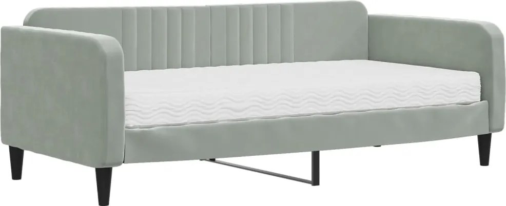 vidaXL világosszürke bársony kanapéágy matraccal 90 x 190 cm